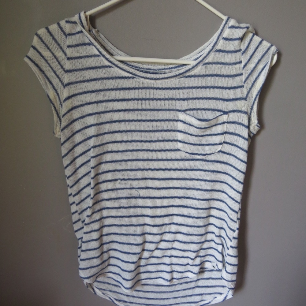 Navy blue and white stripped shirt